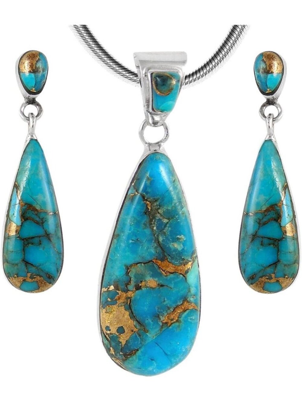 Turquoise Pendant & Earrings Set - 925 Sterling Silver Jewelry, Stainless